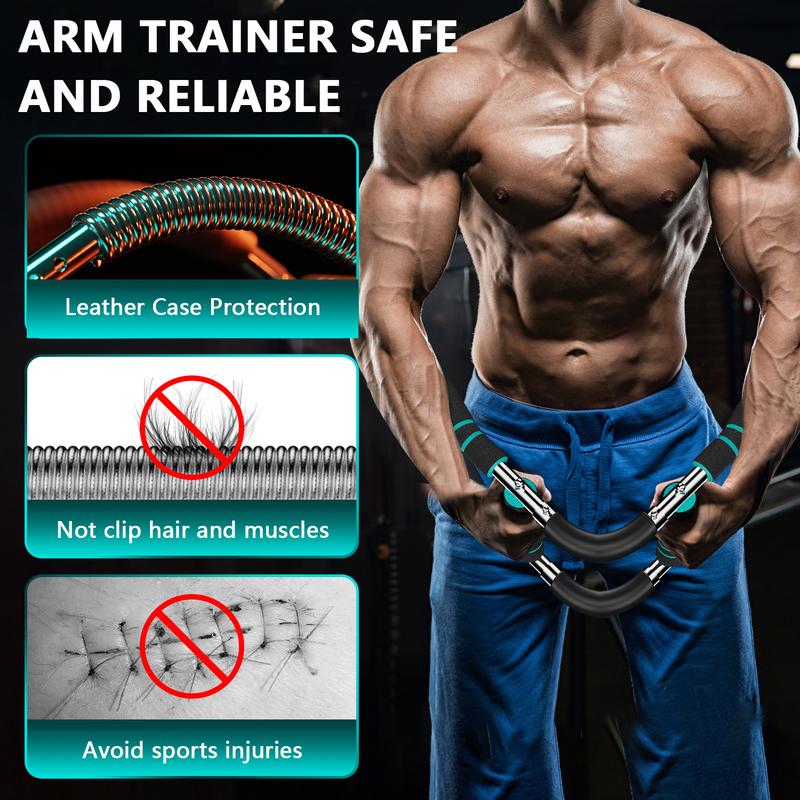 X-COOL Arm Trainer for Men - Full Upper Body Fitness Equipment with High Strength Metal Spring & Anti-Slip Foam Handles - Portable & Detachable Home Gym Workout Bar for Chest, Arms, Biceps, Abs, Shoulders, and Back Exercises
