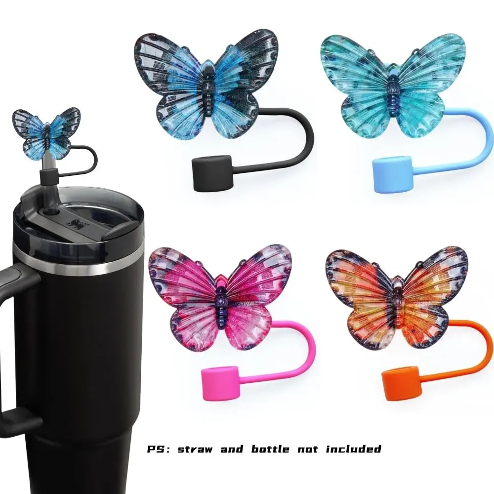 Silicone Butterfly Design Straw Topper Cap, Straw Toppers for Tumblers, Silicone Lid, Straw Spout Lid, 1 Count/4 Counts Reusable Drinking Straw Cover, Universal Travel Cup Accessories for 30 & 40oz Tumblers, Drink Protector