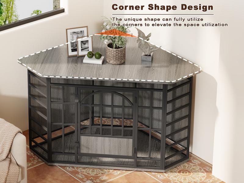 【HolidayHaul】COZPAW 52 Inch Corner Dog Crate Furniture,Wooden Dog Kennel Indoor Furniture End Table,Modern Dog Cage Decorative Pet House TV Stand for Large Medium Dogs,Vintage Brown