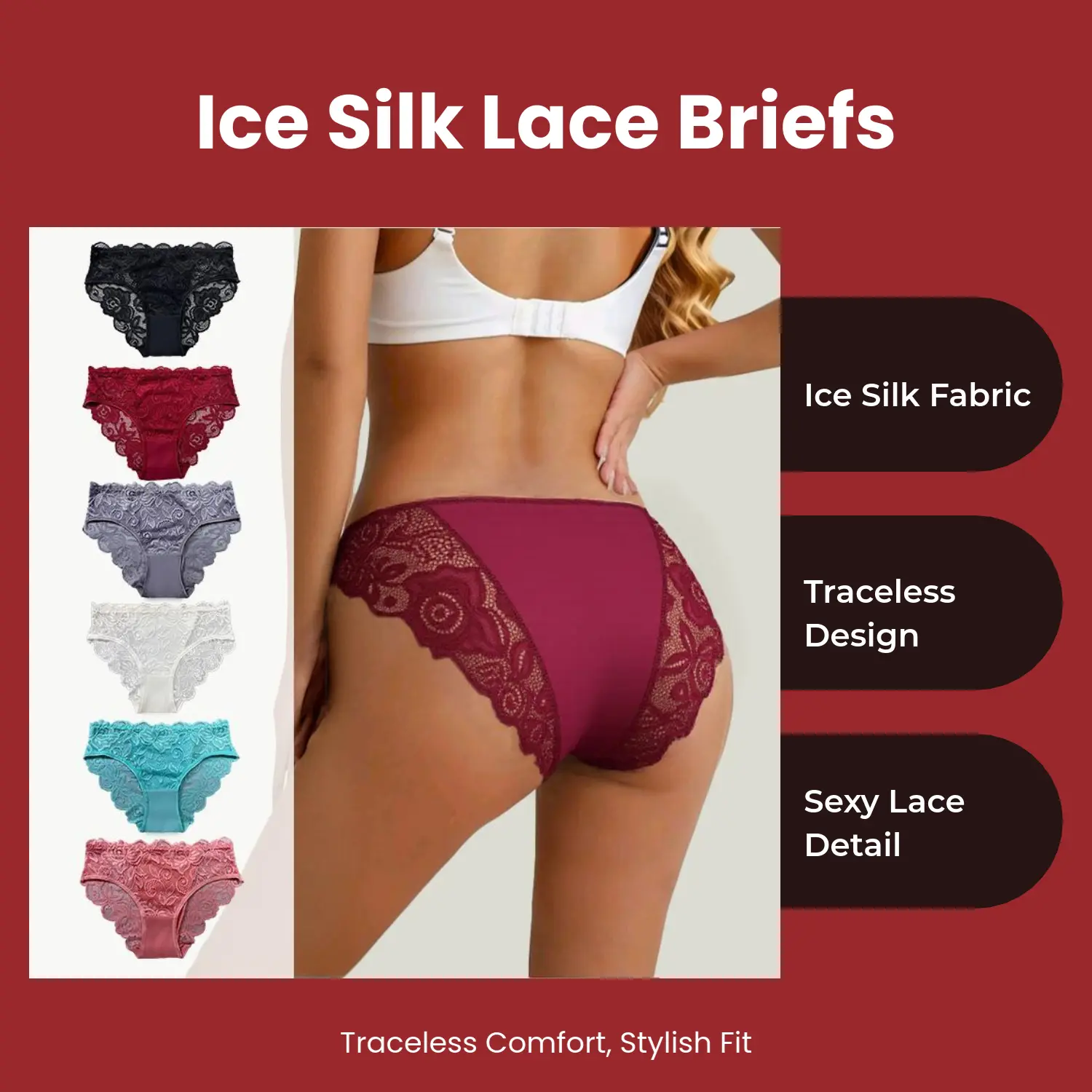 Women's 6pcs Ice Silk Traceless Lace Triangle Panties - Lace Seamless Undershorts, Comfortable Soft Briefs, Cheeky Cut, Soft Breathable, Bridal Pastel, 2026 New Collection Lady Underwear