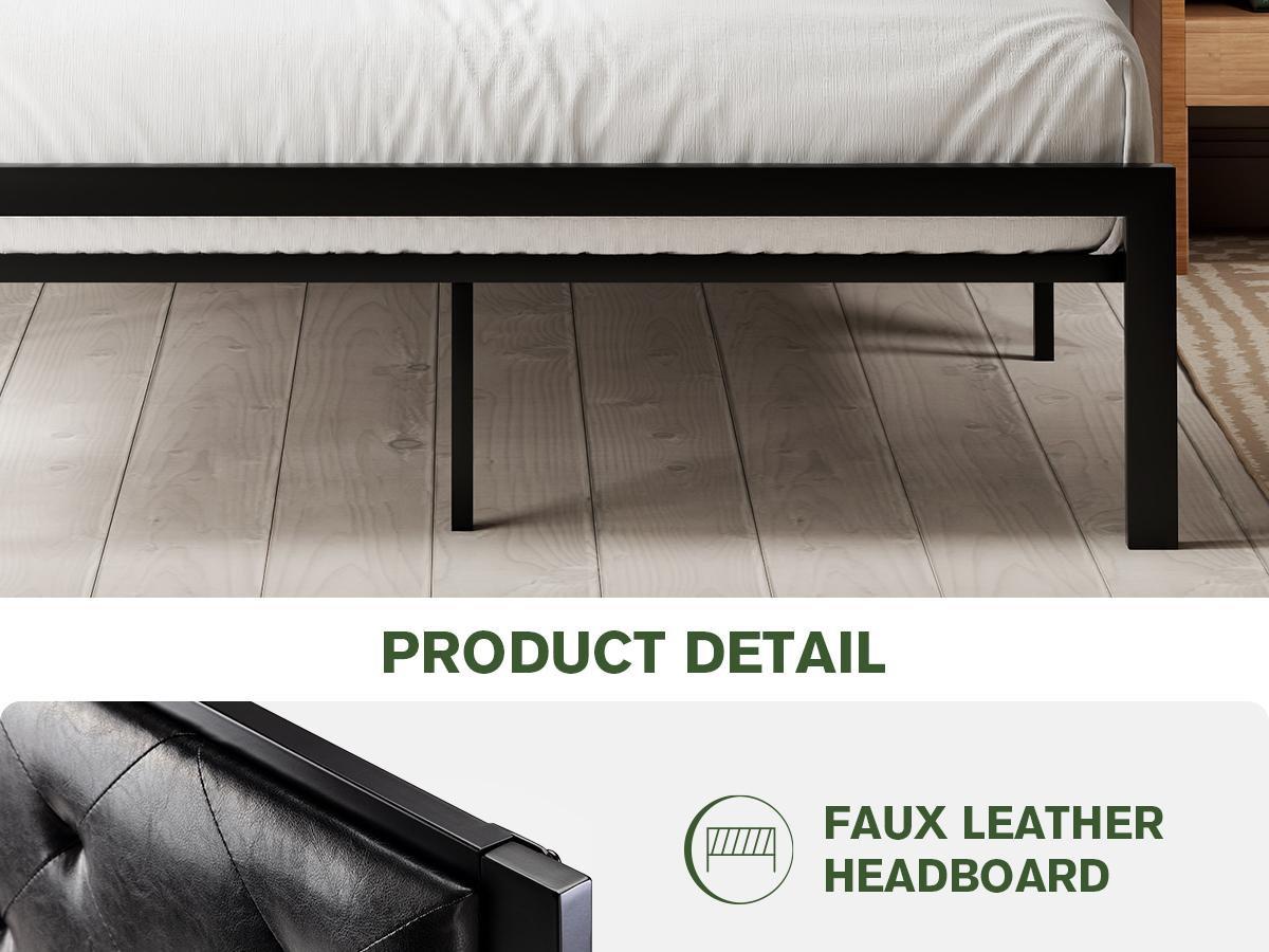 MUTICOR Twin/Full/Queen/King Size Bed Frame with Upholstered Headboard, 【Frame Only No Mattress】Platform Bed Frame with Metal Slats, Button Tufted Square Stitched Headboard, Noise Free, No Box Spring Needed#TikTokShopBacktoSchool