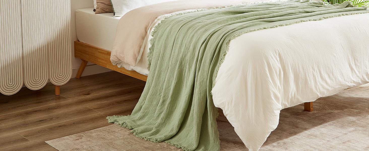 【Spring Glow Up】SOULFUL I 100% Cotton Muslin Blanket I Warmth against the cold | Four-sided fringe I Luxurious and softer  Best Gift Kids Bedroom  blanket