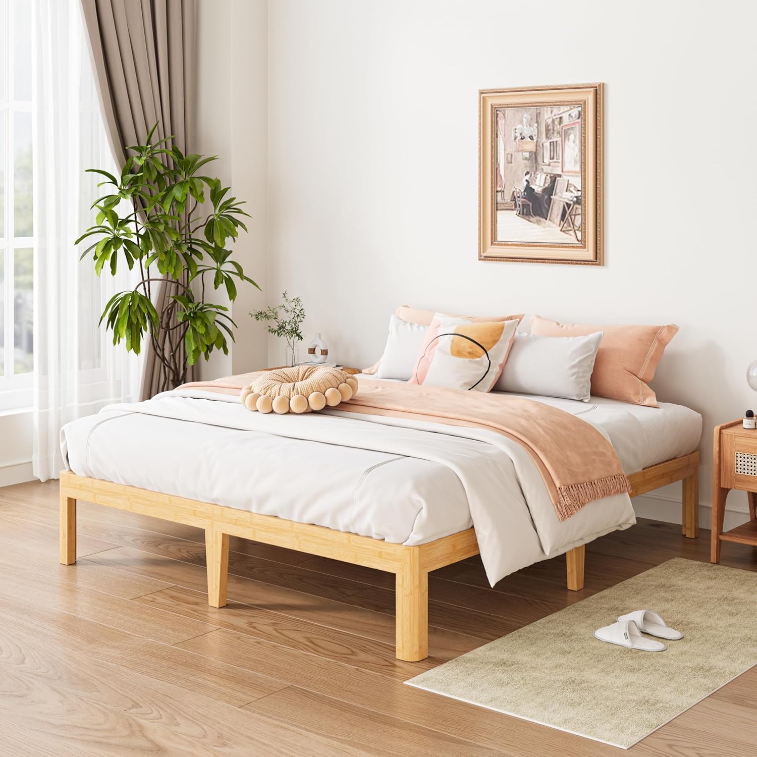 Solid Wood Platform Bed Frame Easy Assembly No Squeak No Box Spring Needed 12 14 18 in Natural Pine Twin Full Queen King Sizes Bedroom Bedframe