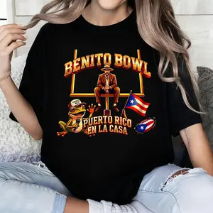 Black T Shirt Benito Bowl Puerto Rico En La Casa Flag And Frog Graphic Print Casual Wear For Men Women Unisex Streetwear Fashion Top