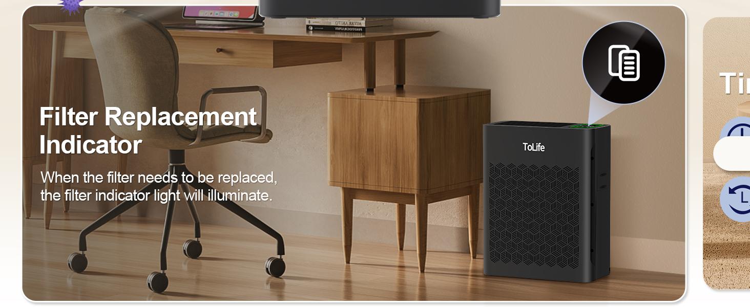 ToLife K2 Air Purifier for Home Large Room Up to 1095 Ft² with PM 2.5 Display, H13 Filter, Auto Mode, Timer, HEPA Air Purifier for Bedroom, Smoke, Pollen, Pet Dander, Allergies, Black