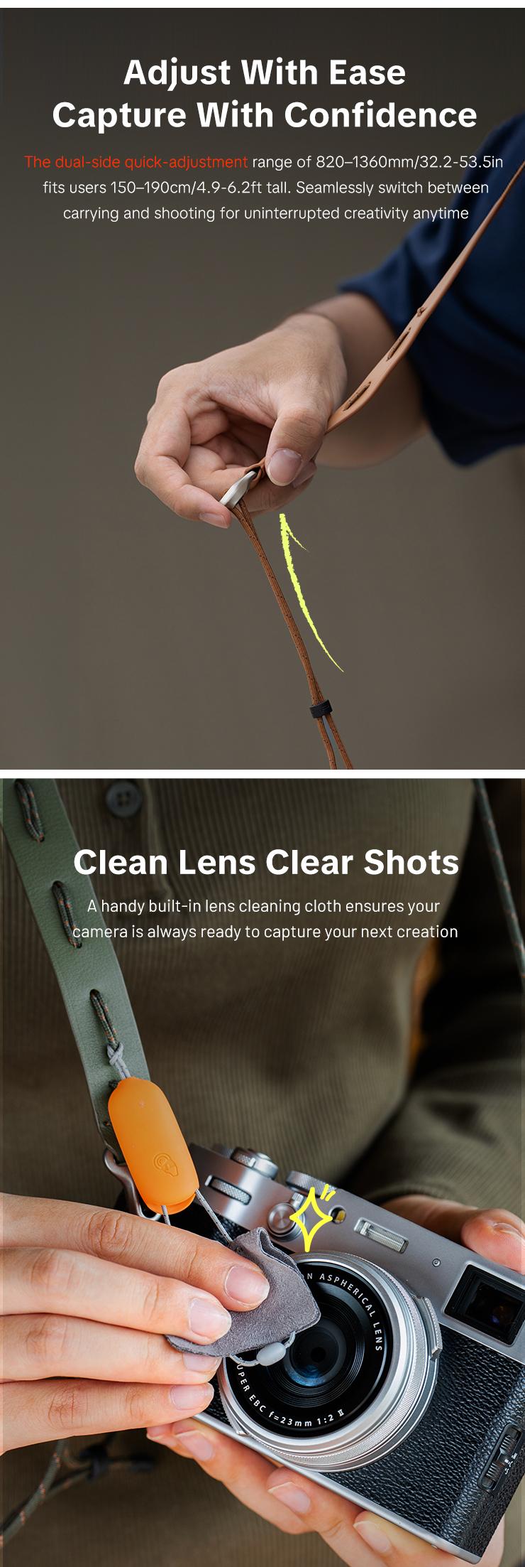 PGYTECH Camera Strap Slim for Mirrorless - Leather Harness Quick Release Adjustable Camera Neck Shoulder Strap for Compact Camera, Instant Camera and Smartphone