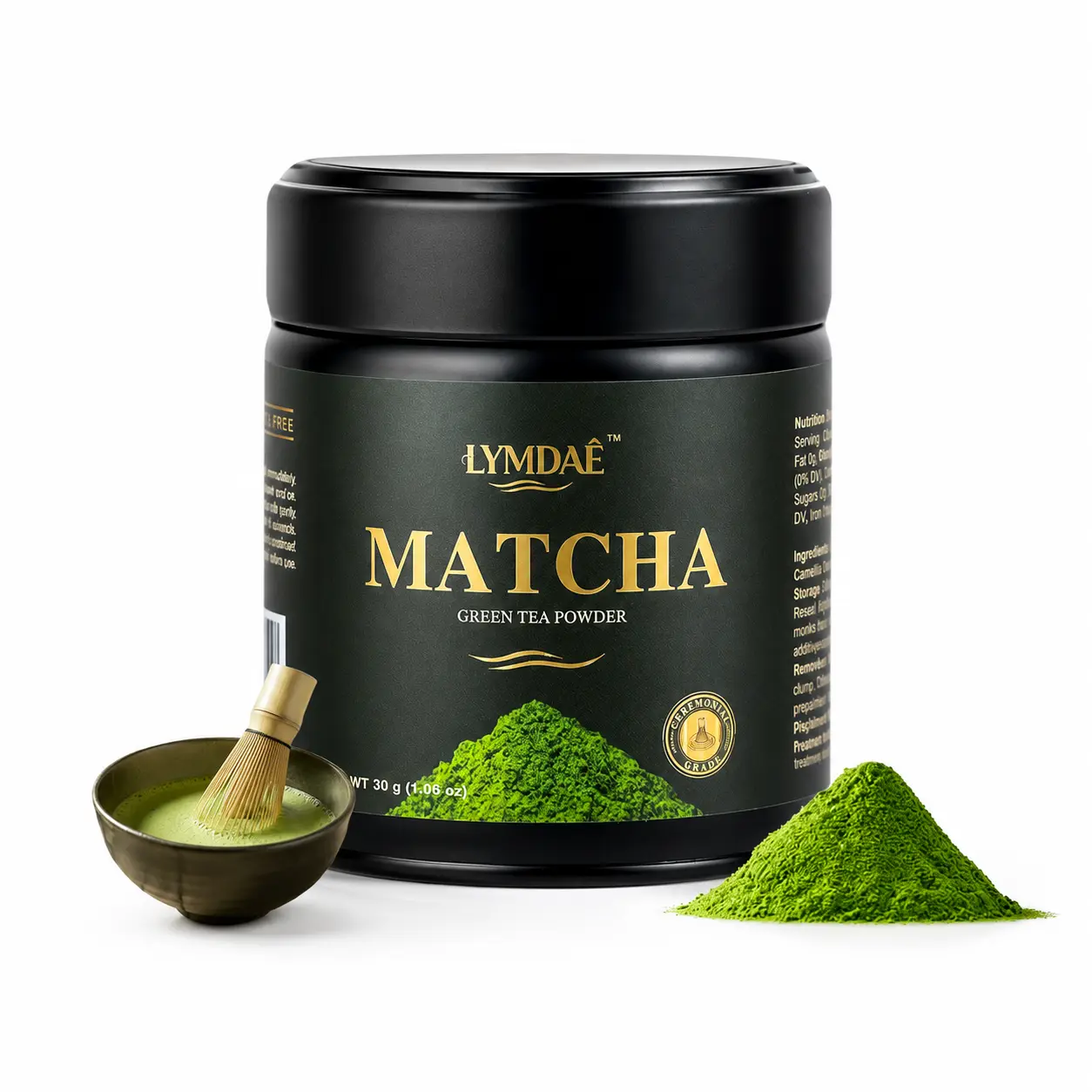 LYMDAE Ceremonial-Grade Matcha Powder—Sugar-Free, First-Harvest Matcha Powder, Finely Ground, Rich Flavor, Ideal for Lattes, Baking, and Everyday Use 1.06 oz