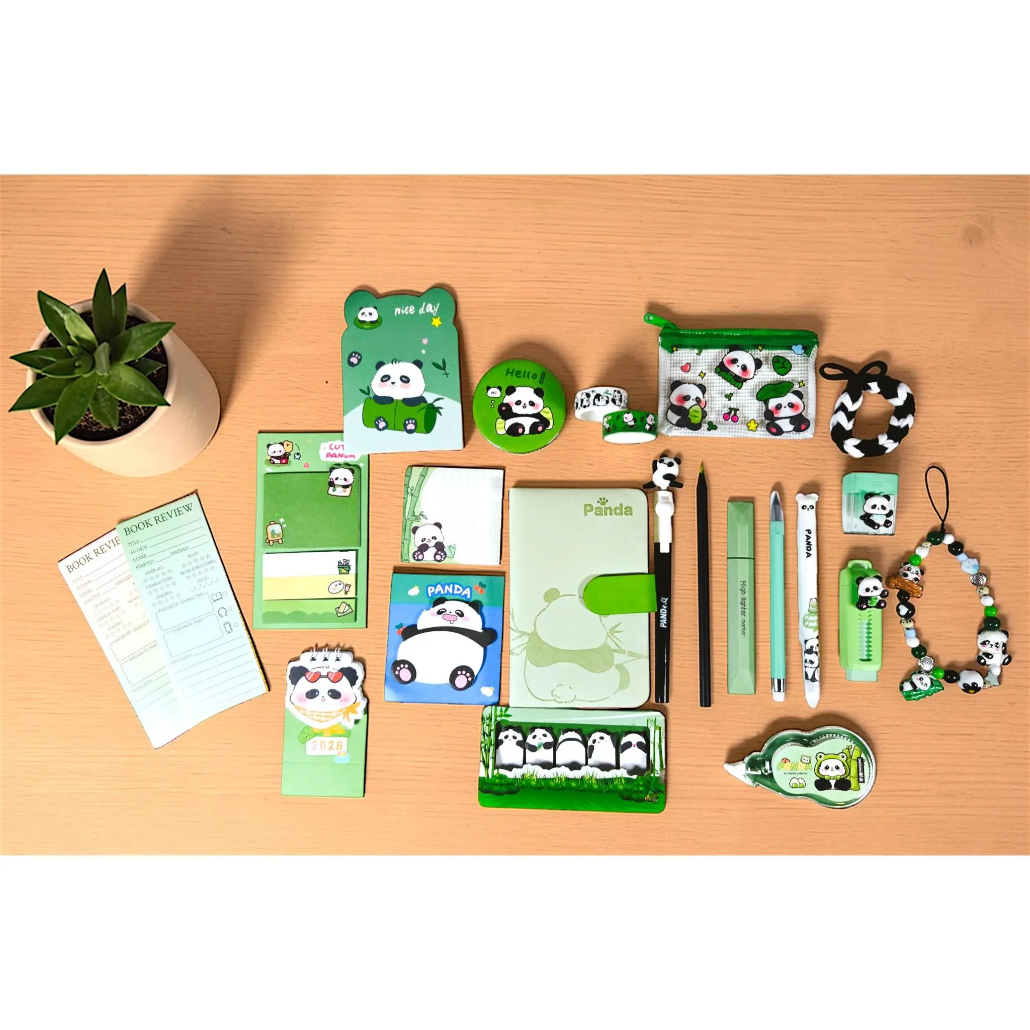 🐼💚 Panda Bookish Stationery Bundle – 23 Piece Kawaii Desk Set 💚🐼