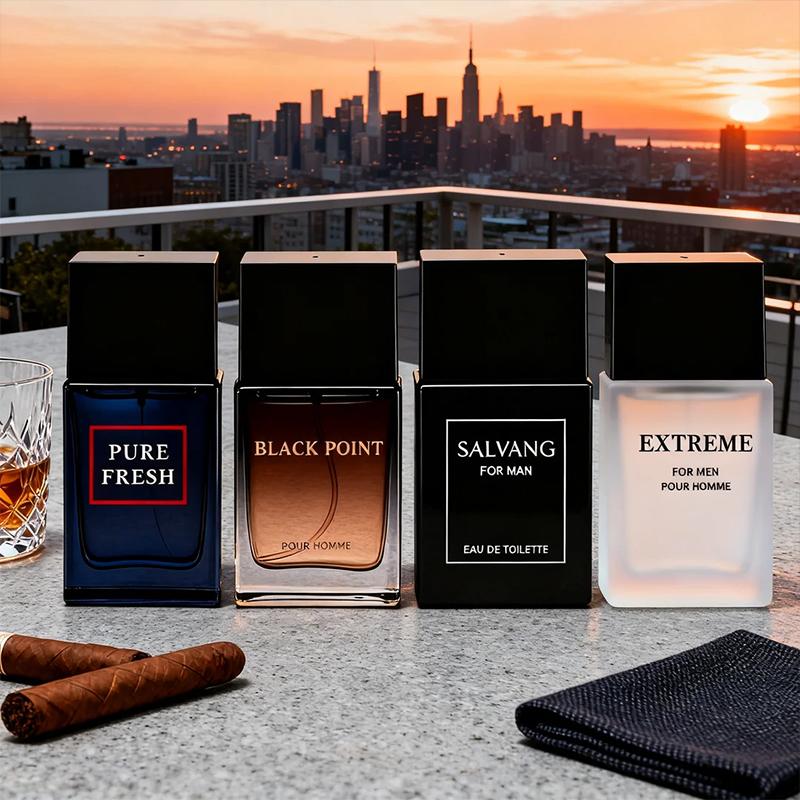 Men's Travel Set - 4-Piece Set Eau De Toilette Spray Gift Box with Long Lasting Fragrance - Perfect for Holidays, Dating, Daily Life & Parties - 1.02 Fl Oz Each Bottle