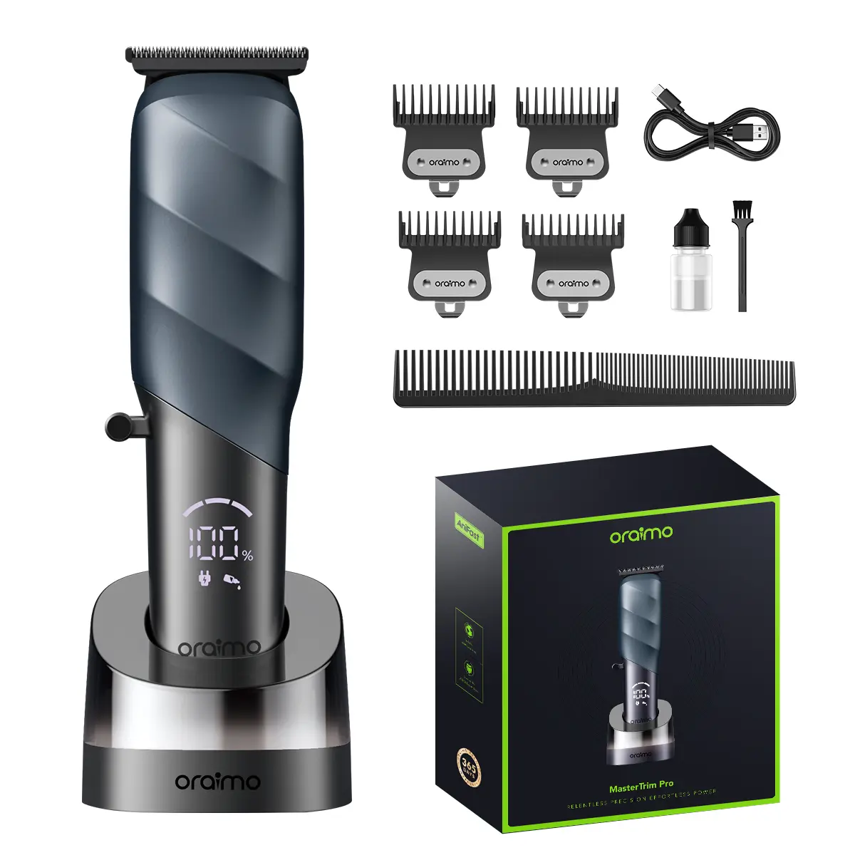 [FathersDayGift] Oraimo MasterTrim Pro Zerogap Cordless Hair Clippers for Men, 10,000 RPM Brushless Motor, DLC & TiN-Coated Blades, 2500mAh Battery, Metallic Professional Barber Trimmer for Home & Salon Use Stainless