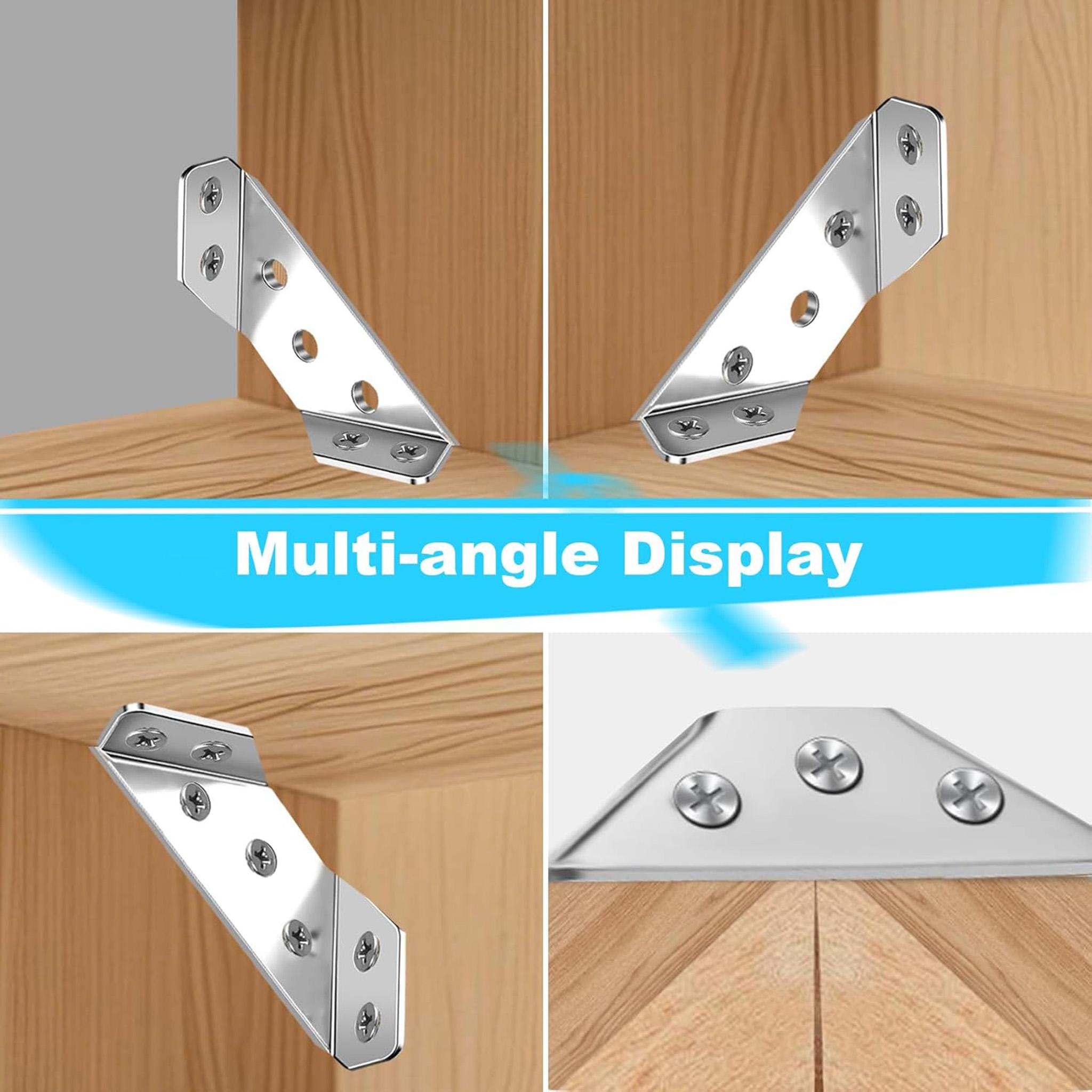 Premium Stainless Steel Corner Brackets for Wood Frame, Universal Metal Hardware Corner Braces with Screws, Wooden Furniture Corner Connectors Such as Drawers, Cabinets, Tables and Chairs