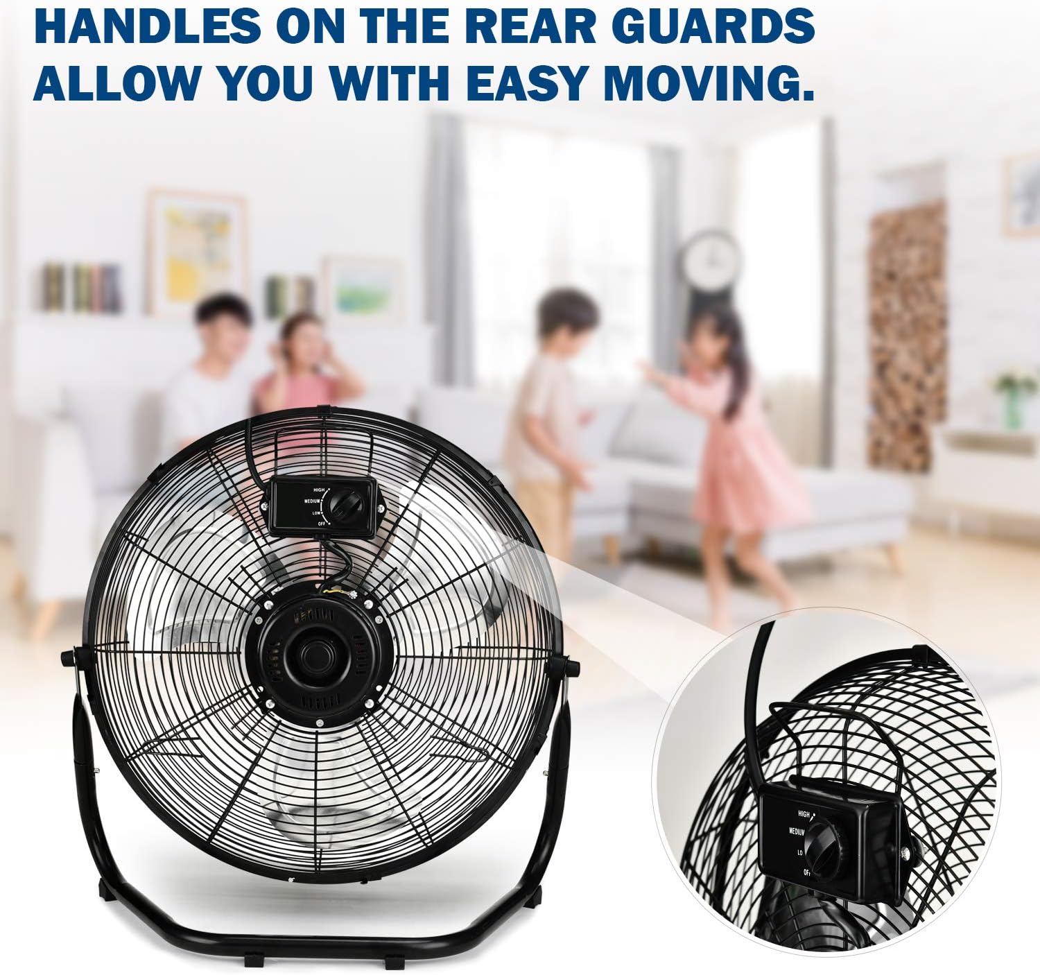 Simple Deluxe 3-Speed High Velocity Heavy Duty Metal Industrial Floor Fans Oscillating Quiet for Home, Commercial, Residential, and Greenhouse Use, Outdoor/Indoor, Black