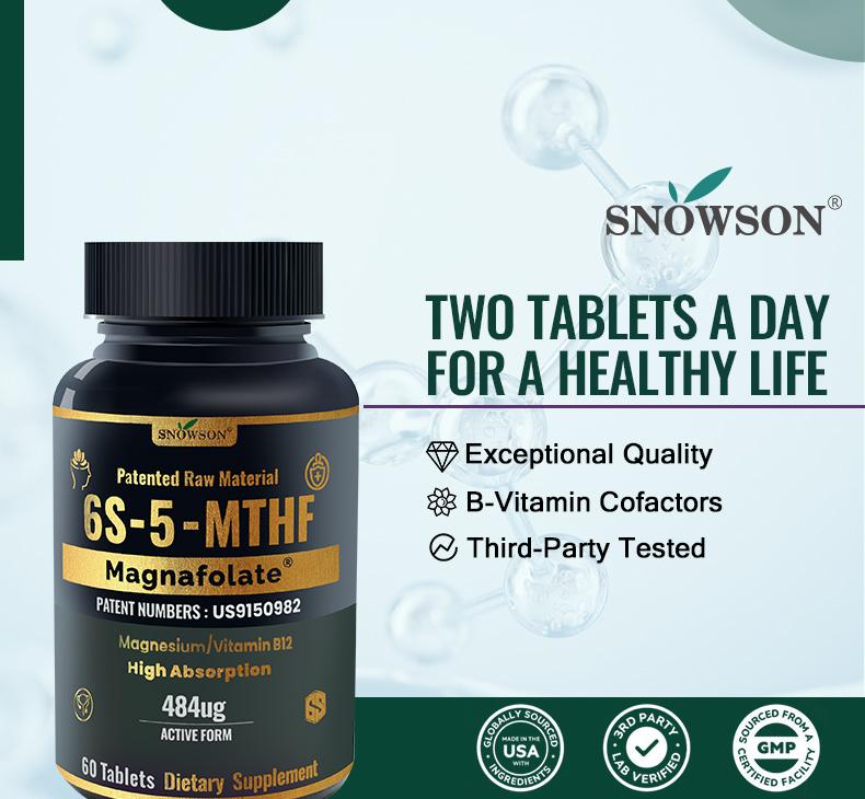 SNOWSON 6S-5-MTHF- Methylfolate (Active B9 Folate) Supplement - Supports Mood, Methylation, Cognition,CardiovascularHealth, Nerve Health,Energy Metabolism,gut health- 60 Tablets 484ug folate.