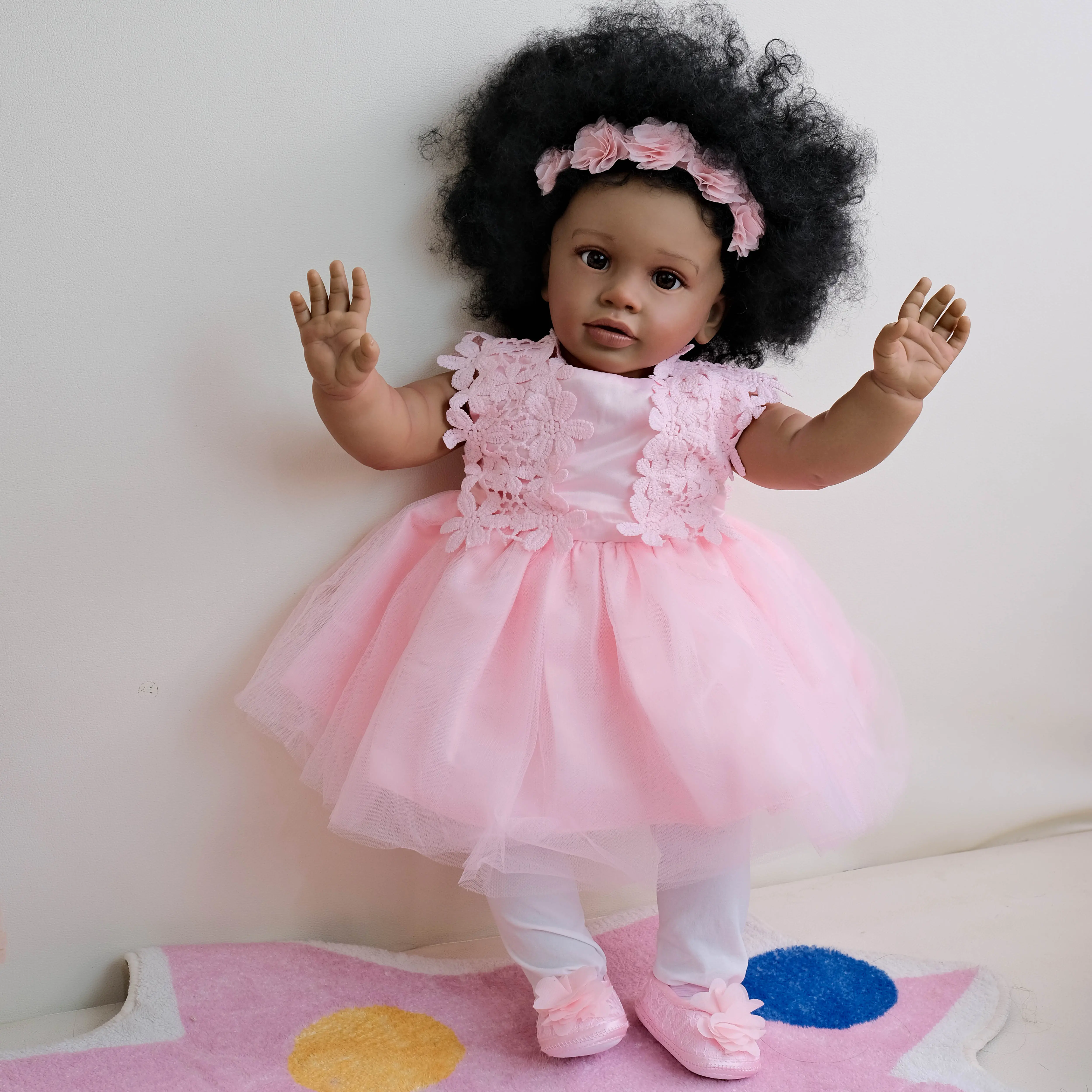 Reborn Baby  Dolls Pippa 26 inch Black Girl Doll Realistic Reborn Toddler Dolls with Dark Skin, Curly Rooted Hair Vinyl Babies Best Gift for Kids 3+