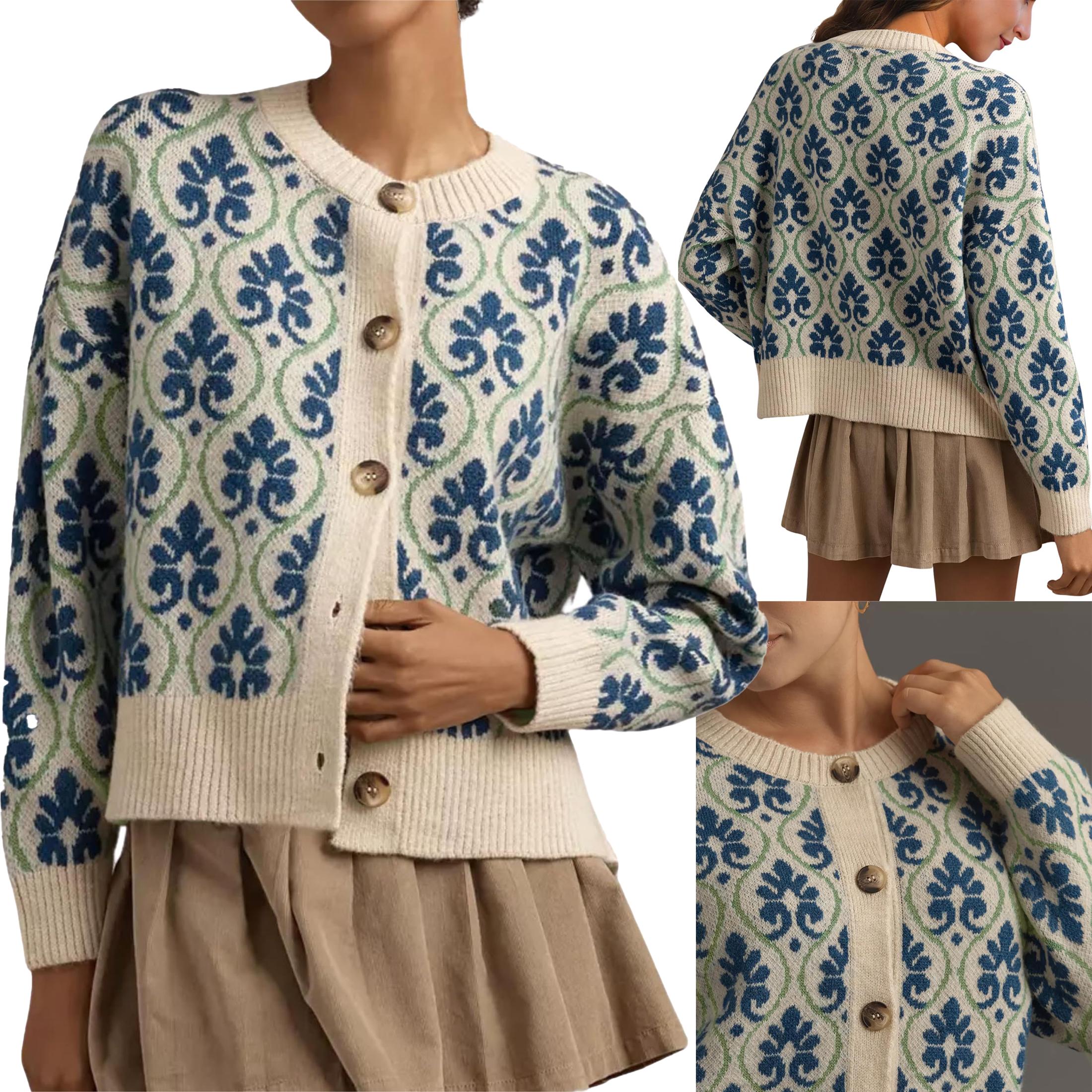 Buenoble Vintage Damask Floral Printed Cardigan Sweater for Women, Round Neck Button Down Long Sleeve Knit Open Front Retro Pattern Knit Outerwear Fall Casual Sweater Coat Buenoble Vintage Damask Floral Printed Cardigan Sweater for Women, Round Neck Button Down Long Sleeve Knit Open Front Retro Pattern Knit Outerwear Fall Casual Sweater Coat