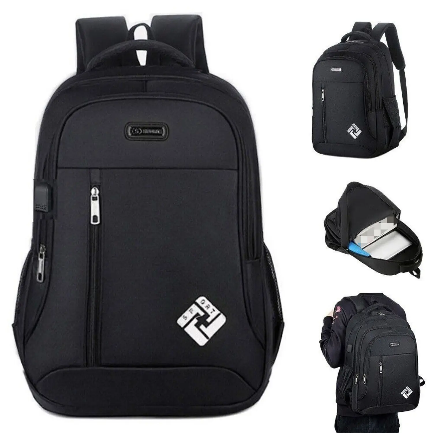18 Inch Large Slim Black Laptop Backpack, Oxford Fabric, Spacious Inner Compartments, Comfort Padded Shoulder Straps, Lightweight Carry‑On Bag, Practical Backpack for Men Women, Great for Commute, Office, School & Weekend Travel