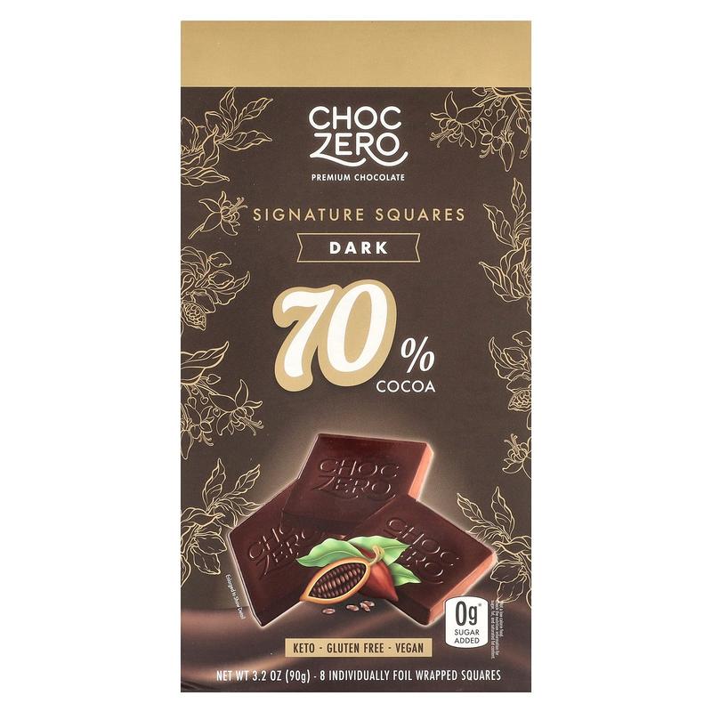 ChocZero Signature Squares, Dark Chocolate, 70% Cocoa, 8 Squares 3.2 oz (90 g)
