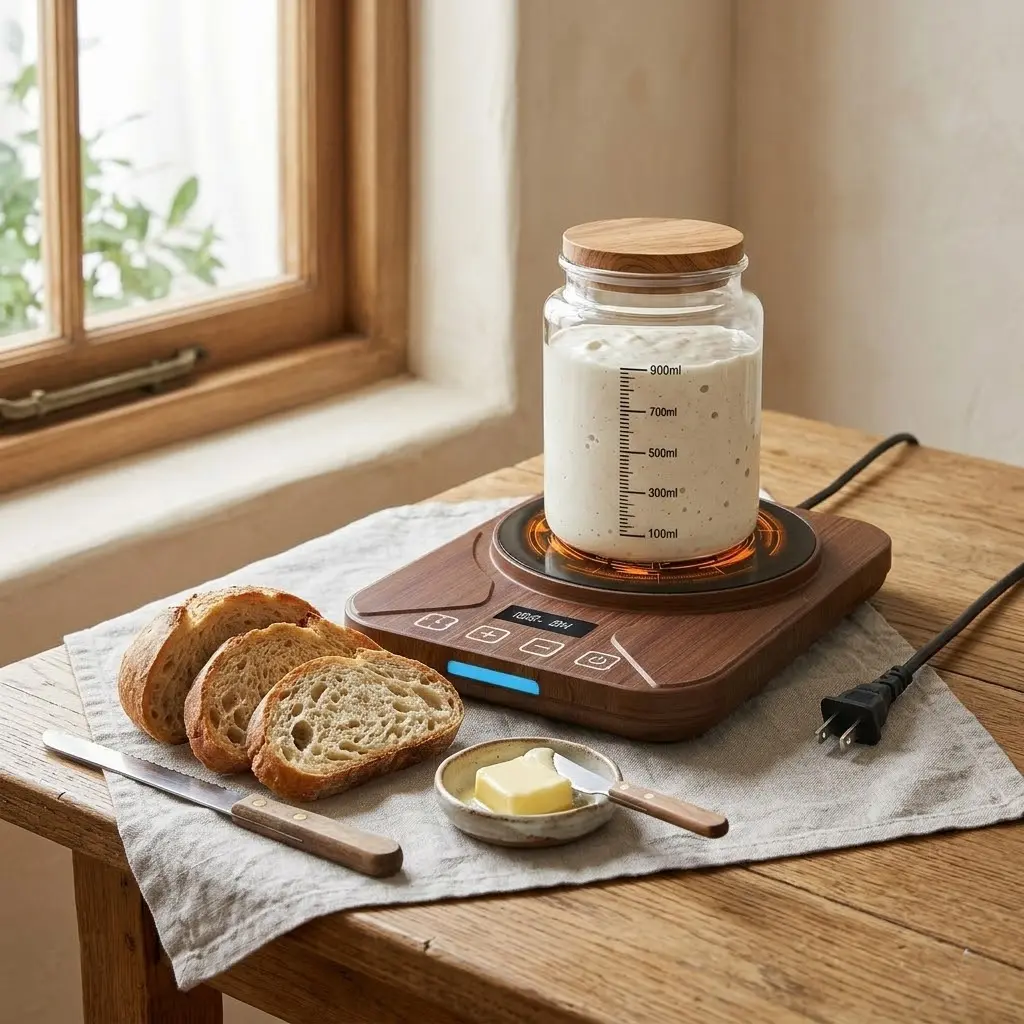 FJR Sourdough Starter Warmer Mat - 24H Reusable Timer Heating Mat with 70-100℉ Accurate Control, Food-Grade BPA-Free Bakeware, Auto Shutoff, Space-Saving Baking Accessories, Home Baking Supplies for Beginners, Fits Small Counters