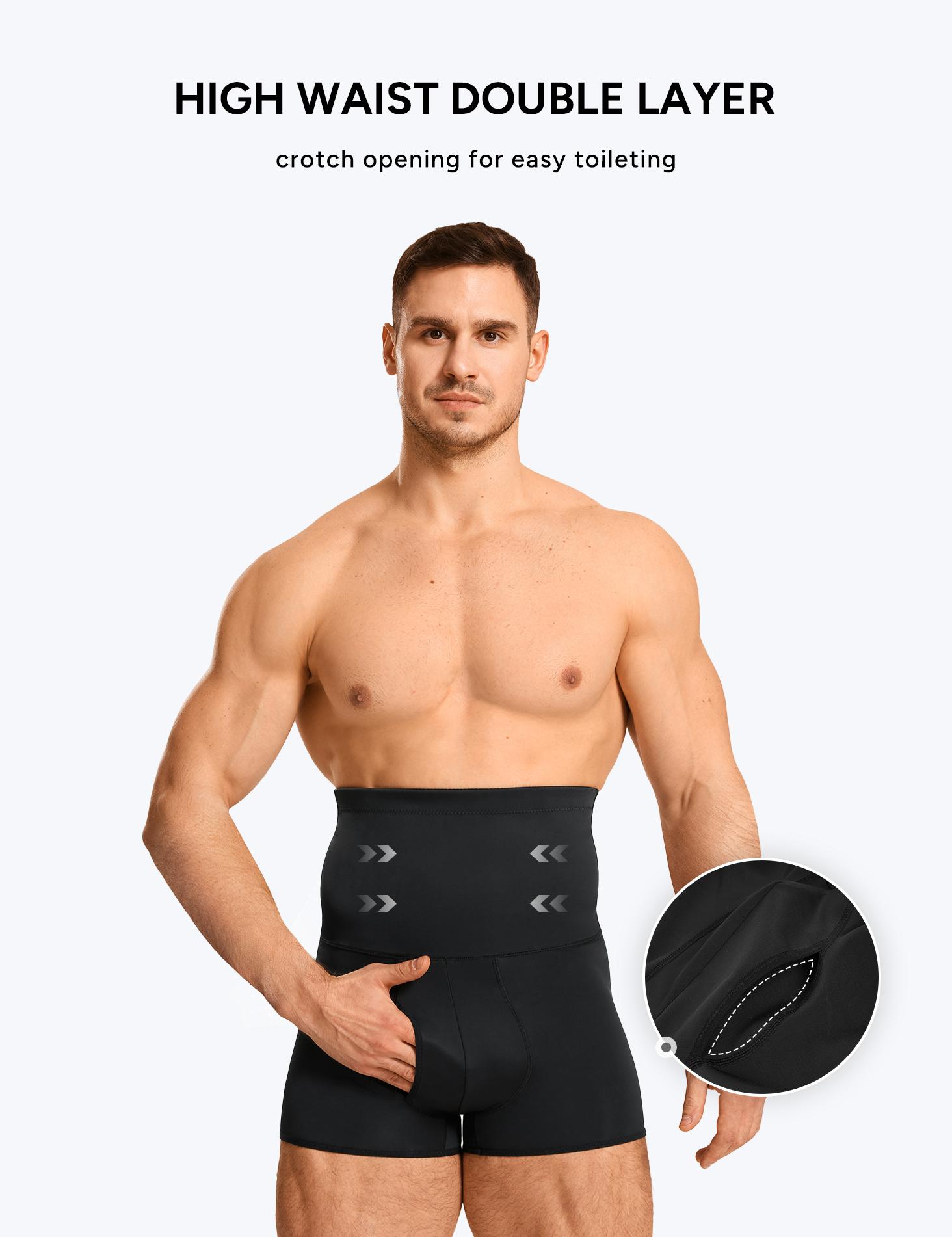 Nebility  Men's High Waist Shapewear Boxer Briefs -  Seamless Tummy Control  Waistband Slimming Underwear Fitness Plain Beige SpringStatements