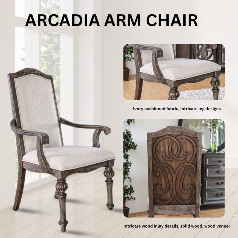Arcadia Elegant Traditional 9-Piece Dining Set with Ornate Wooden Chairs & Pedestal Table – Perfect for Sophisticated Spaces