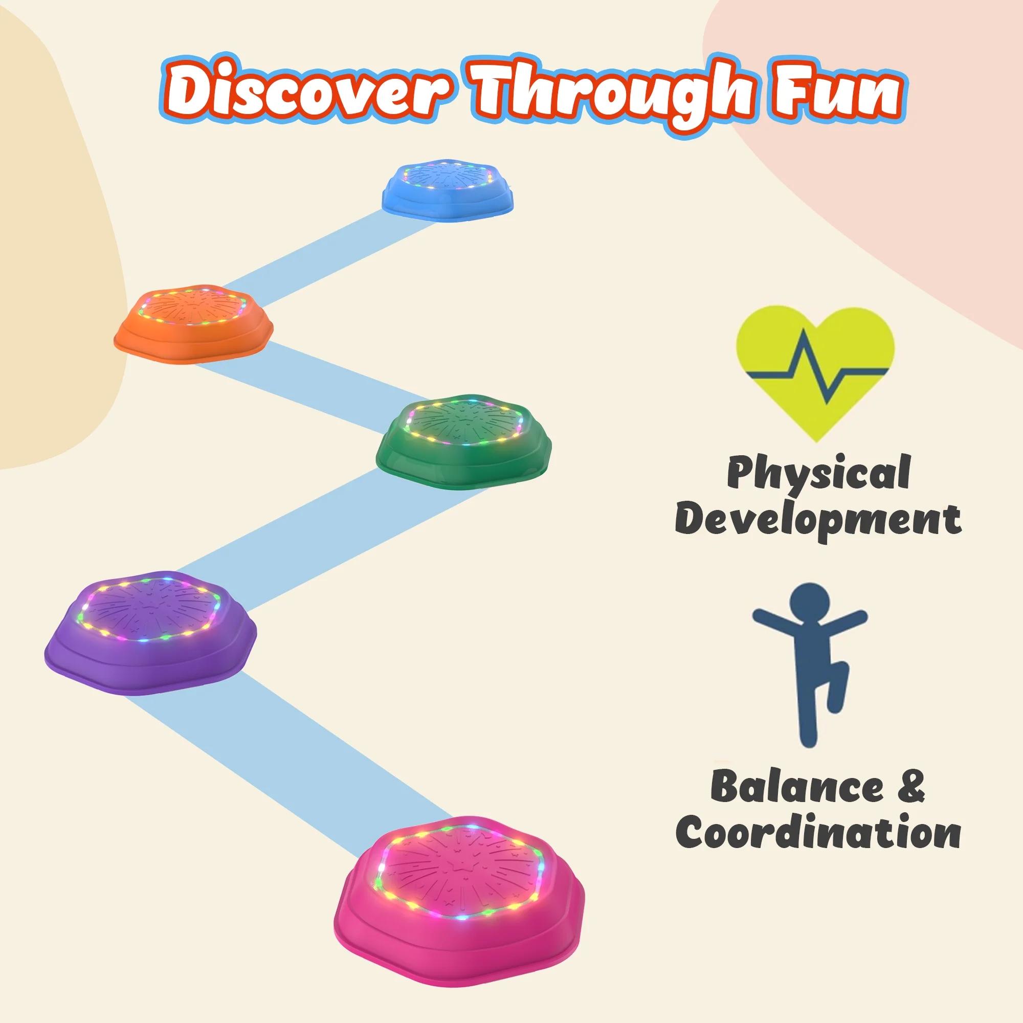 Balance Training Boards, Music & Light Up 5 Pcs Stepping Stones, Coordination Training Sensory Toys for Obstacle Courses, Indoor & Outdoor Play Christmas gift