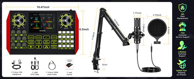 Tenlamp G9 Series Live Streaming Sound Card with Voice Changer, Dual-Level Noise Reduction & Built-in 2000mAh Battery Mixer for Live Streaming, Singing & Video Production (Optional Microphone Kit)