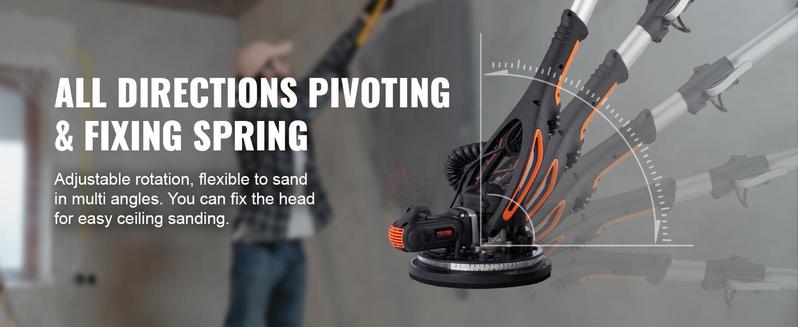 VEVOR Electric Drywall Sander 900W, Self-Suction & Variable Speed 800-1800 RPM, Foldable Handle & Self-Suction, with LED Strip Light and Vacuum Bag Power Tool  VEVOR Super Brand Day