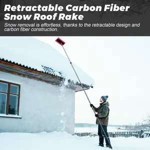 DOBEN Carbon Fiber Snow Roof Rake Extendable Pole EVA Foam Roof-Safe Head for Gentle Snow Removal for Roofs Solar Panels RVs & Cars
