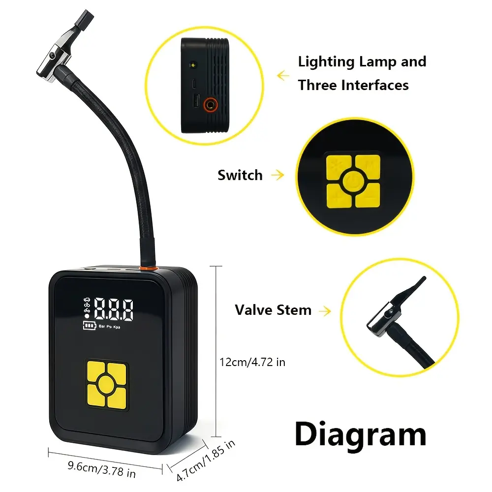 [Pump]Cordless Handheld Inflator - 150PSI Portable Tire Pump with Digital Gauges, LED Lights, USB-C Powered Quick Inflation Tool for Cars, Motorcycles, Outdoor Use, Tire Inflation Tool