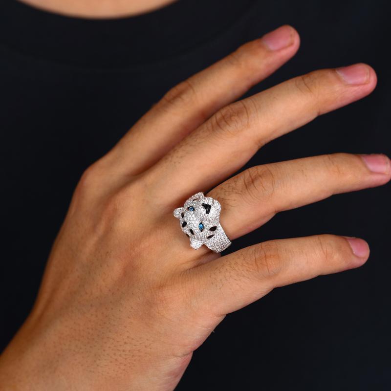 【#R519 】Leopard Ring UCCIYO Lab-Created Moissanite S925 Sterling Silver Moissanite Ring for Women Men Hip Hop Jewelry Gift