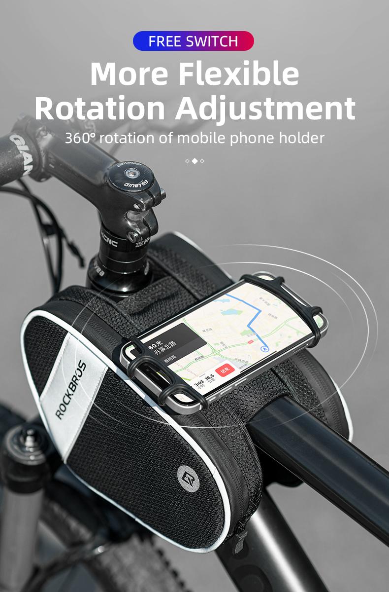 ROCKBROS Bike Front Frame/Handlebar Phone Mount Bag Top Tube Bike/Bicycle Bag Waterproof Cycling Accessories Bike Pouch with 360° Rotation Phone Holder Fit Smartphone Below 6.7''