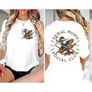 🎁   Double-Sided Print Best Mom Ever Tee, Feral MOMS Social CLUB + Tired Mom Club Graphic, Perfect Gift for Mom, Breathable for Fall Walks. # BestMomEver # MomLife # TikTokMadeMeBuyIt. # ViralTees # DoubleSidedTee