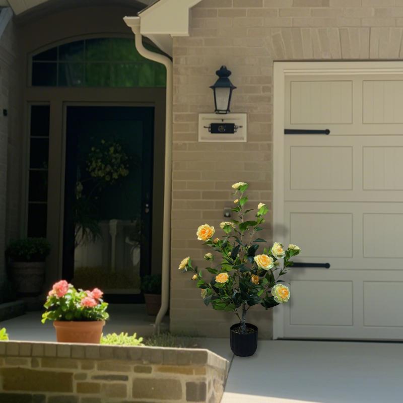 2 Pcs 3-foot Camellia Tree with Decorative Pebbles, Flower Pot, 24 Realistic Flowers, 188 Leaves for Indoor, outdoor courtyard Home Decor