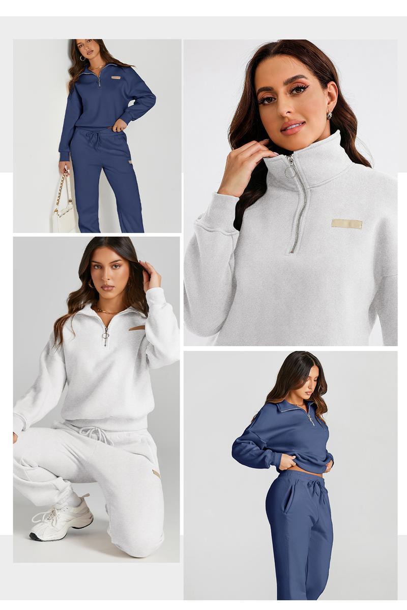 Aleumdr Women 2 Piece Outfits Sweatsuit Lounge Set Half Zip Pullover with Jogger Airport Tracksuit Matching Pants Set  Casual Sportswear Athleisure Style