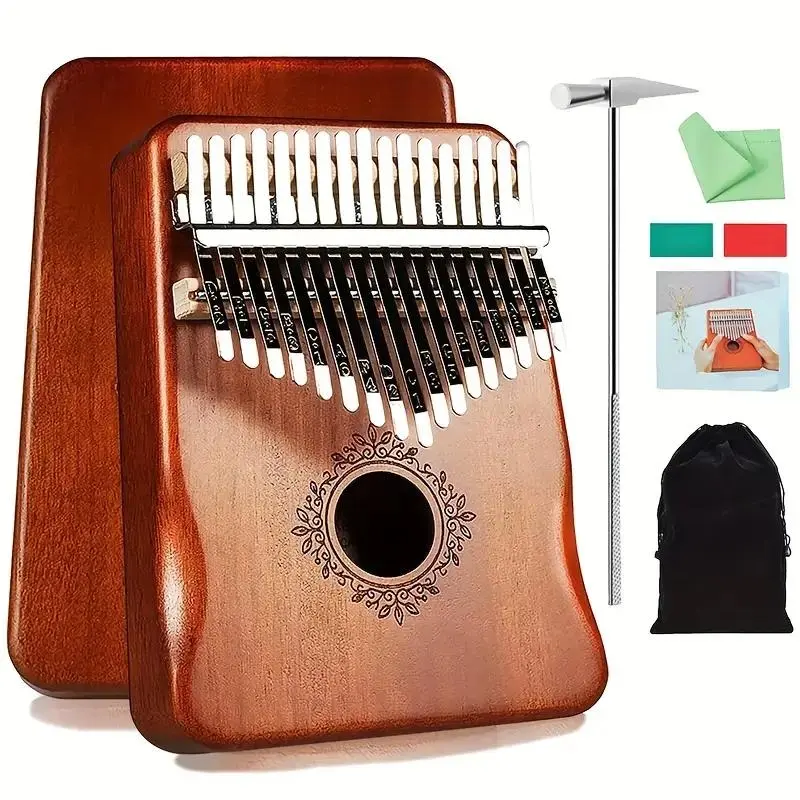 17-key Kalimba Thumb Piano, Portable Mahogany Kalimba, Percussion Musical Instrument for Beginner, Thumb Piano with Tuning Hammer Accessory