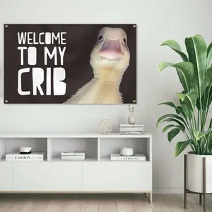 Welcome to My Crib 3x5Ft Flag Funny Tapestry Party for Wall Hanging College Room Man Cave Teen Boy Girls Dorm Decor with 4 Brass Grommets Double-Sided Mirror Design