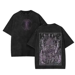 Elden Ring Starscourge General Radahn Grim acid wash Oversize 2 Sided premium heavy cotton t-shirt unisex trendy game graphic t-shirts Menswear Streetwear 90s retro black Soft clothes merch