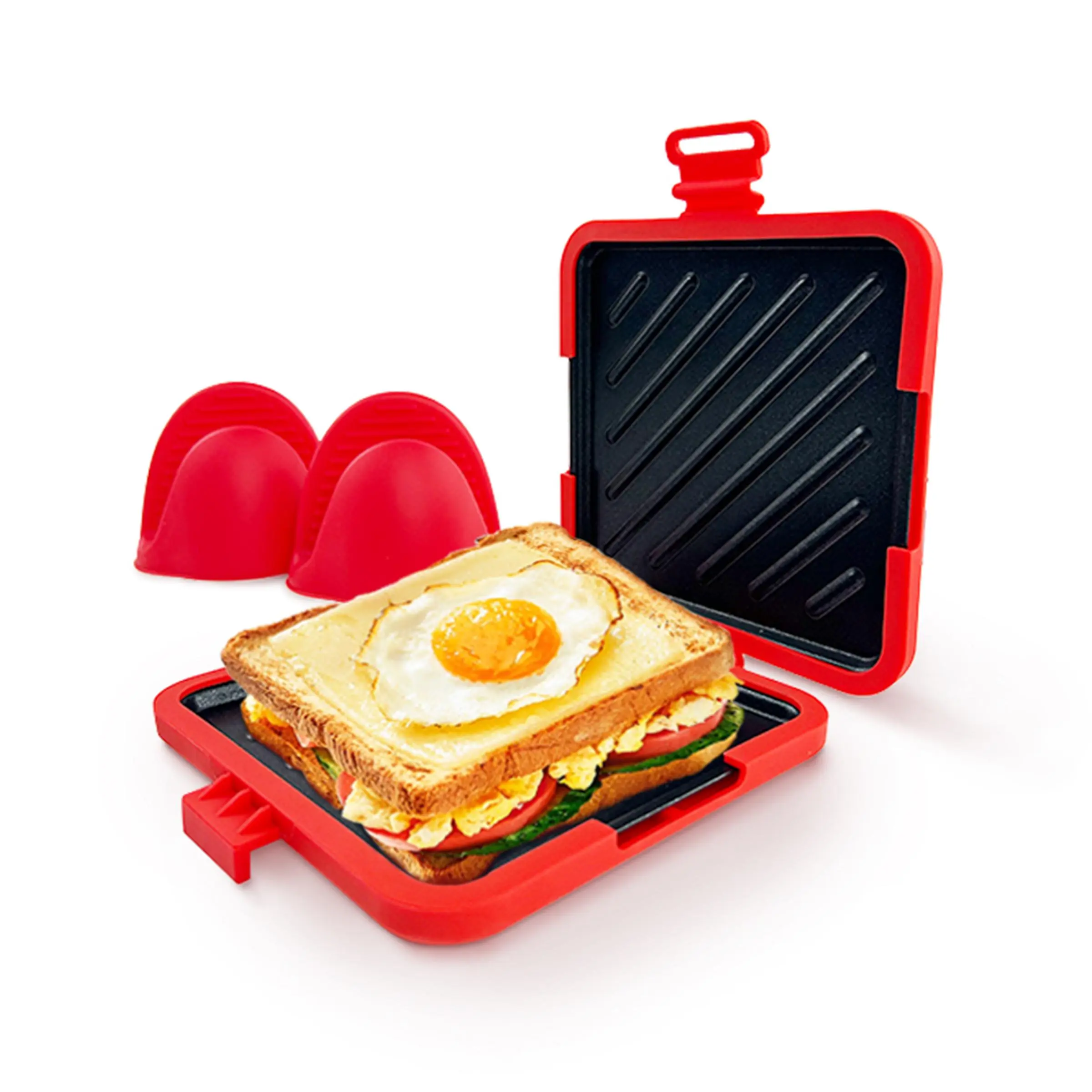 Microwave Sandwich Maker, Sandwich Toaster, Toastie Machine, 3-in-1 Toastie Panini Press with Heat-insulating Hand Grips, Kitchen Appliances for Travel Friendly Office Home