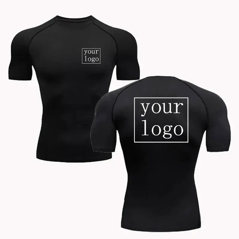 Men's Custom Compression Sports Tee - Personalized Logo Design, Dry Fit Stretch, Fitness T Shirt, Quick Dry Gym Tees for Jogging & Workout