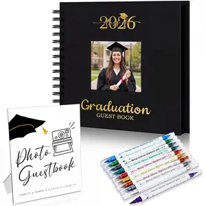 2026 Graduation Party Guest Book set, Guest Signature Book with wooden Photo Guest Book Sign, Scrapbook Photo Album with Signature Pen,for Graduation Gifts Grad Party Supplies