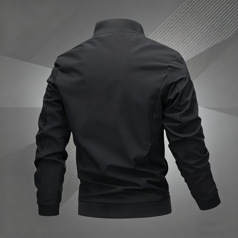 Men's Embroidered Baseball Jacket - Black Casual Sports Coat with Zipper Closure, Polyester Fiber Lining, Regular Fit for Spring/Fall, Outerwear for Spring Style | Fashionable Embroidery | Elegant Texture,fall outfits, business casual outfits