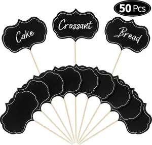 50 Pieces Cheese Markers for Charcuterie Board Buffet Labels Food Tags Blank Toothpick Flags Appetizer Signs Chalkboard Cupcake Toppers Picks for Wedding Birthday Party Decorations (Black) Blulu