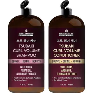 Curl Volume Shampoo & Conditioner Set – With Biotin, Argan Oil & Hibiscus Extract – Bounce, Define & Nourish Curls – Sulfate Free, Paraben Free, For All Hair Types – 16 fl oz