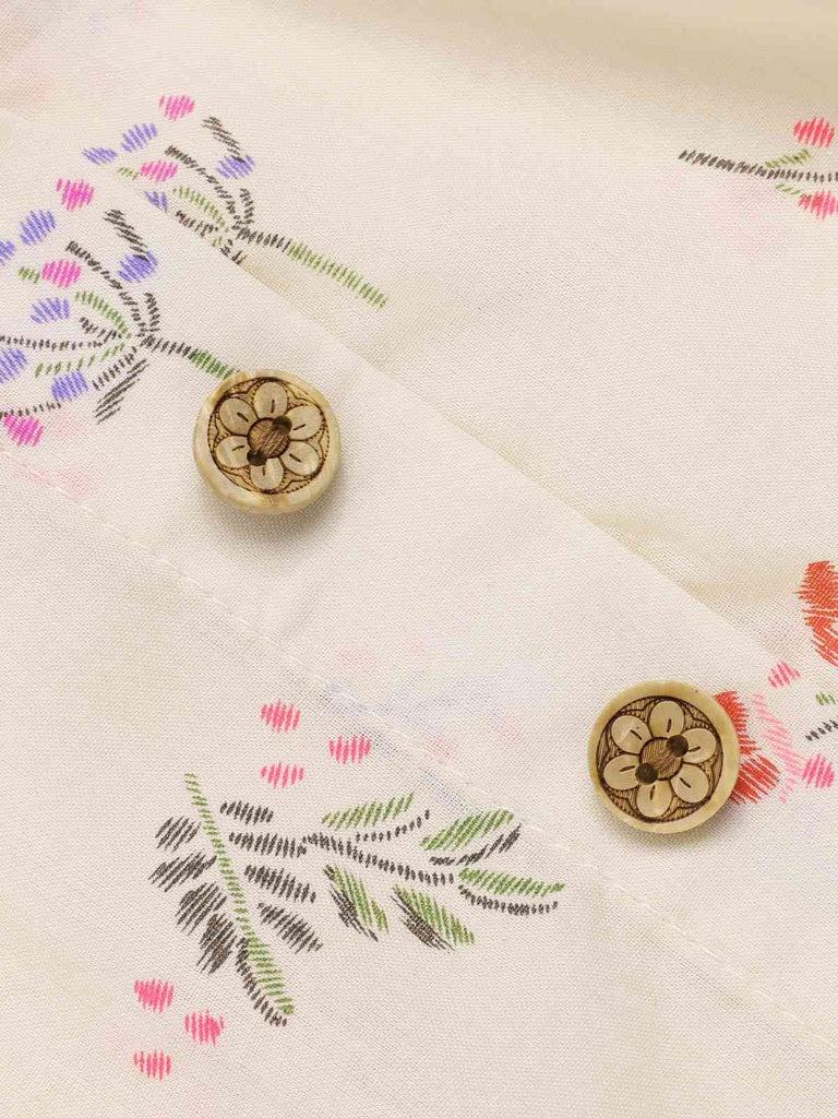 PURE COTTON BEIGE 1940S PUFF SLEEVES FLORAL DRESS Casual Womenswear Cute Summer Fitted Vneck Shortsleeve