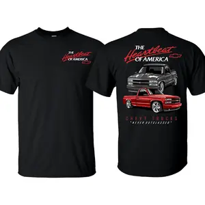 Chevy Trucks Heartbeat of America Men's Graphic T-Shirt – Classic OBS, Car Lover Tee, Full Color, 100% Cotton Unisex Tee Made in USA.