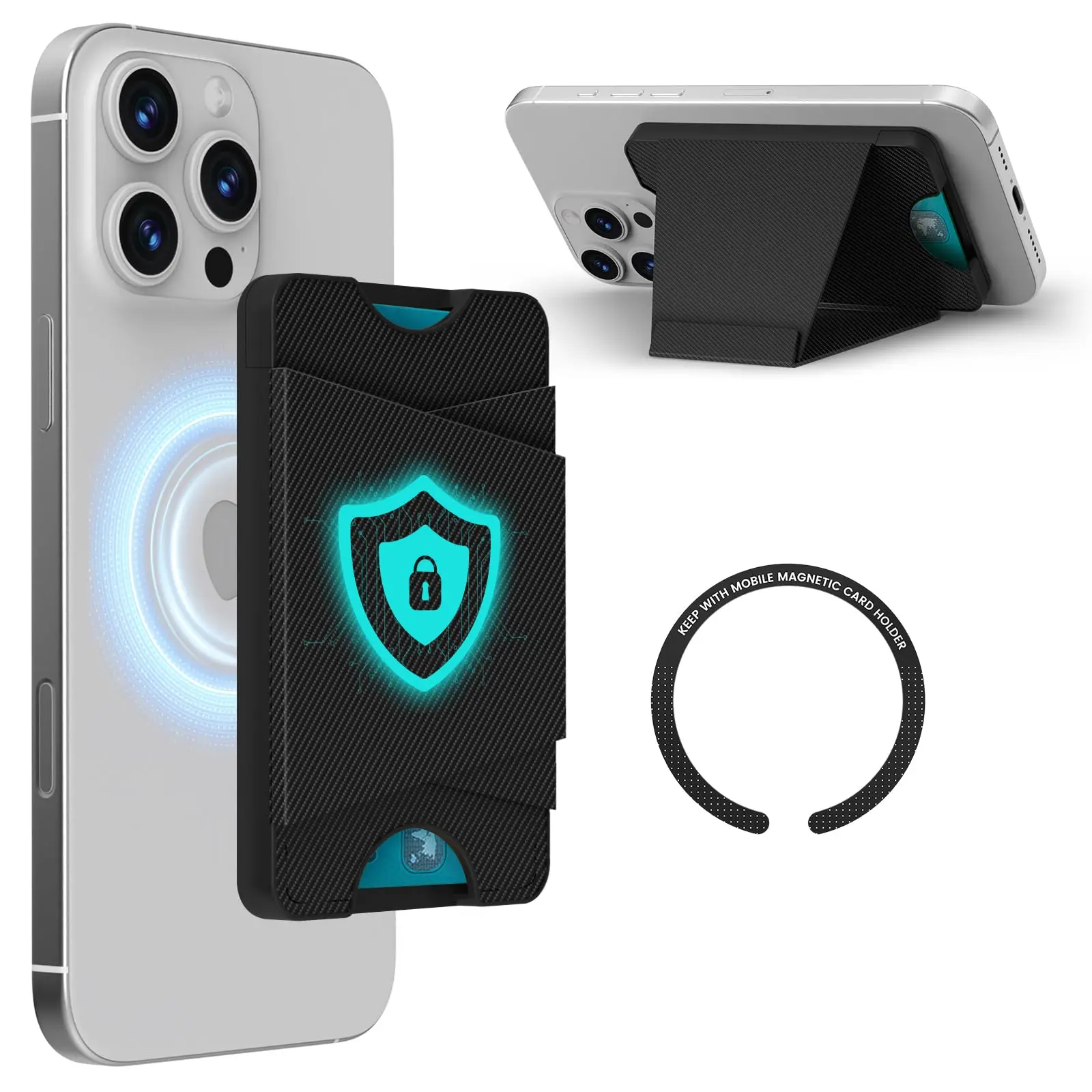 MEKO MagSafe Wallet with Stand for iPhone 17/16/15/14/13/12 Series - RFID Blocking, 4-Card Spring Storage, Higher Security Magnetic Lock, Multifunctional Kickstand