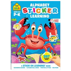 School Zone Alphabet Stickers Workbook: 64 Pages, Preschool, Kindergarten, 267 Stickers, ABCs, Printing Letters, Phonics, Ages 3 to 6 (Stuck on Learning! Book Series) Paperback – Sticker Book, July 1, 2019