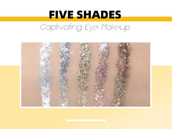 B&Q 5 PCS Glitter Diamond Liquid Eyeliner Set Waterproof Quick Drying,Long Lasting Shinmmering Makeup Glitter Eyeshadow Stick,Eye Cosmetic