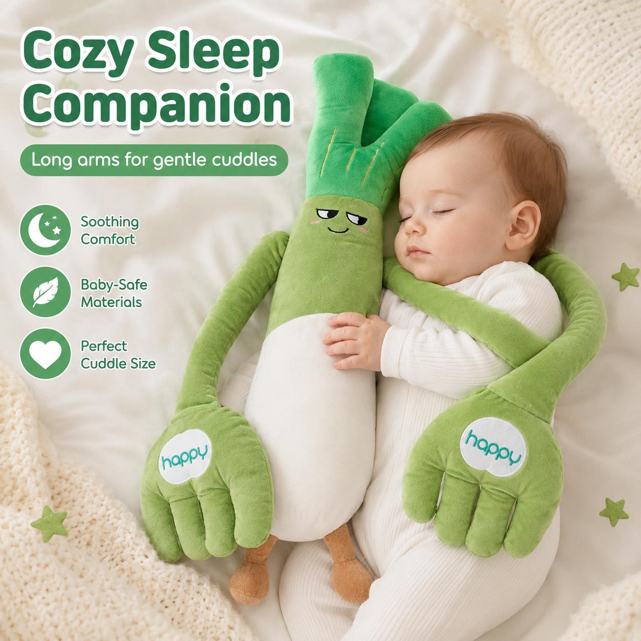 【Baby Gift】Green Leek Baby Soothing Pillow with Remote, 3 Adjustable Patting Modes, Ultra-Soft Hugging Sleep Pillow for Newborns, Perfect Baby Shower Gift