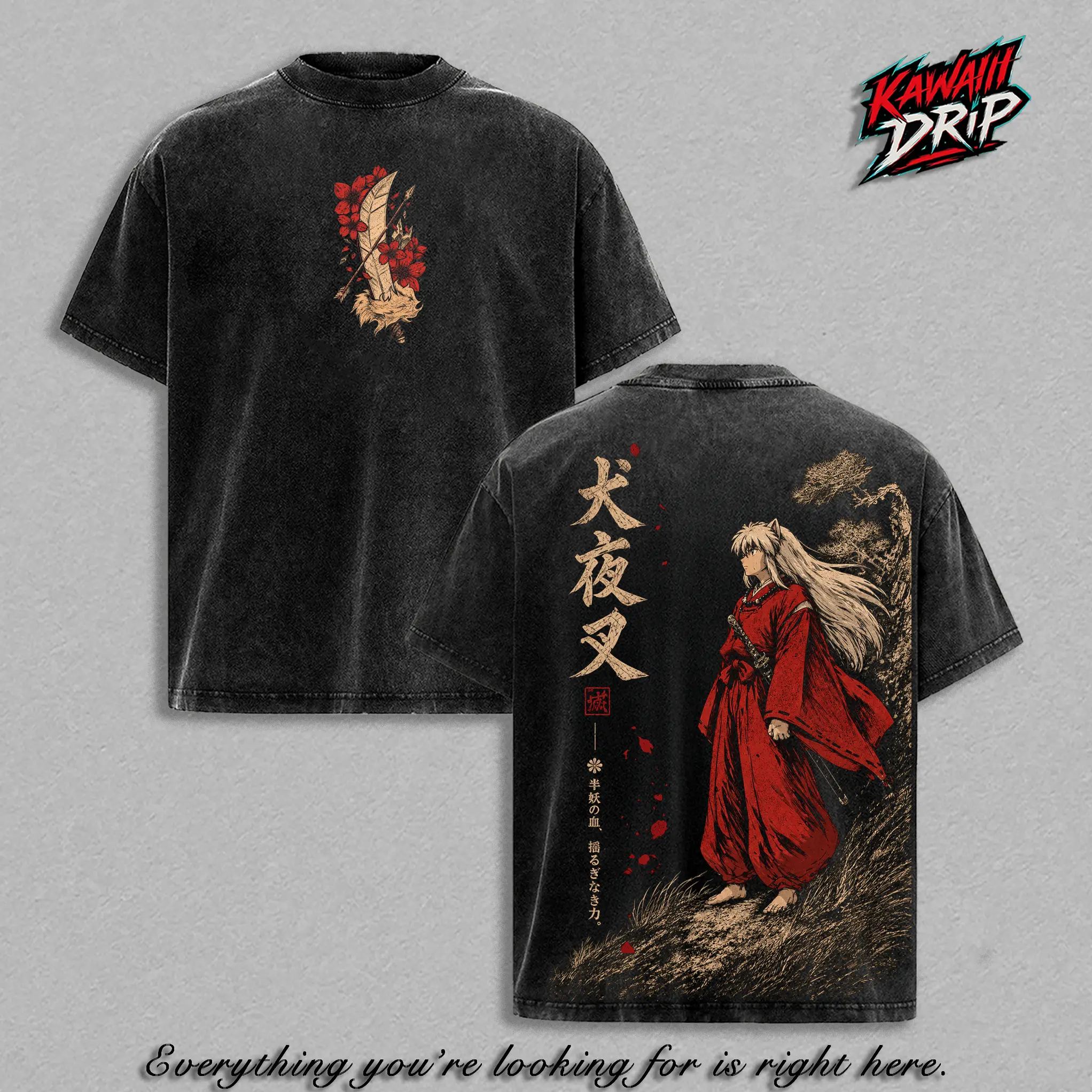 Inuyasha Vintage Clothes Washed Anime Graphic Tee Manga Shirt Japan Anime T-Shirt Oversized Heavy Cotton Streetwear Top Apparel Classic Anime Fan Gift for Men & Woman